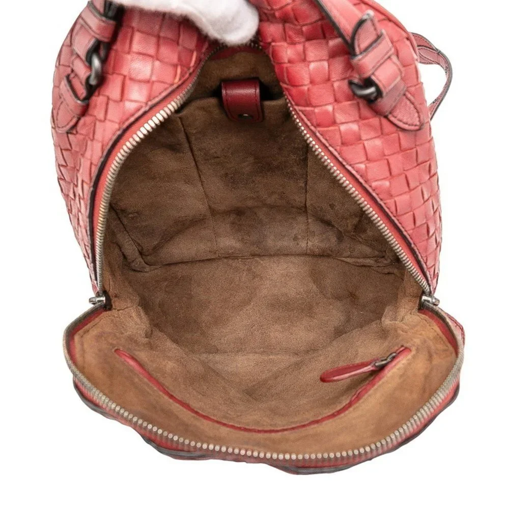 BOTTEGA VENETA Red Leather Intrecciato Backpack